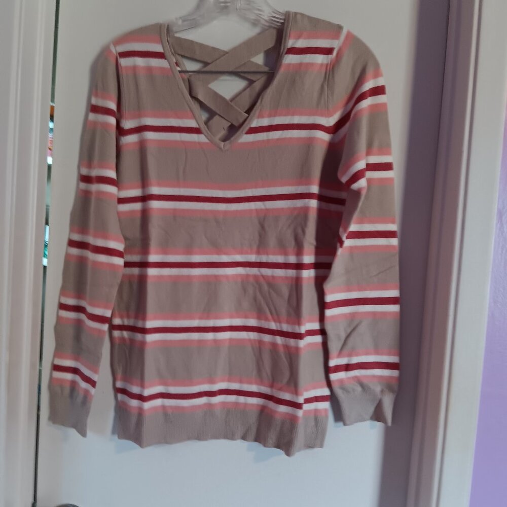 Love Ellie Women's Sweater Tan And Pink Stripe NWOT Size Small